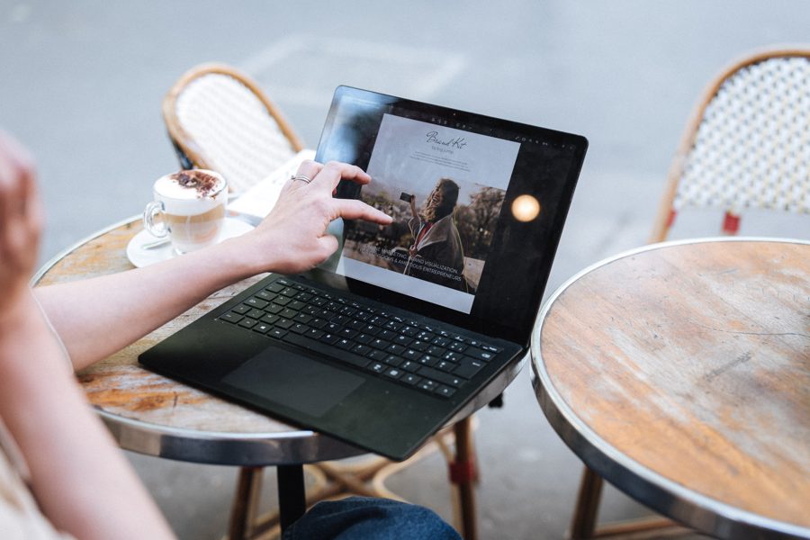 Working on a laptop in a café